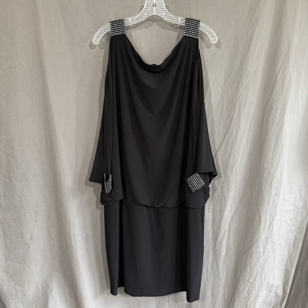 Vintage Betsy & Adam Batwing Dress Sexy Cold Shoulder Art Deco Y2K Size 16 - Picture 6 of 12